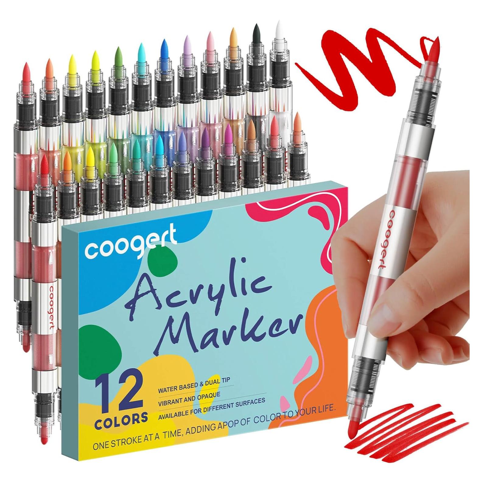 12 Marcadores de Pintura Acrílica Coogert Doble Punta 4g