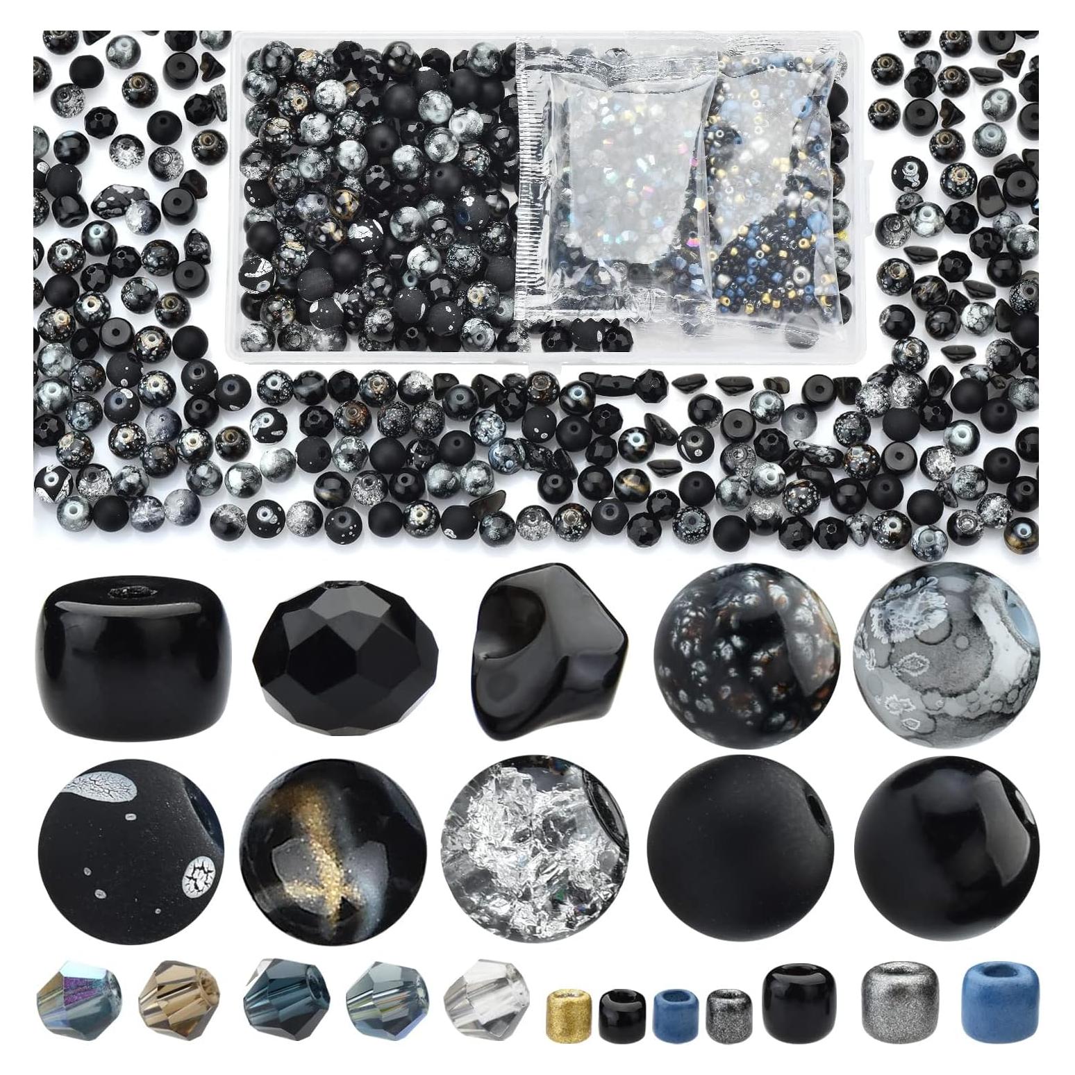 Kit de Perlas de Vidrio Rired 27 - 900 Piezas Negras para Joyería