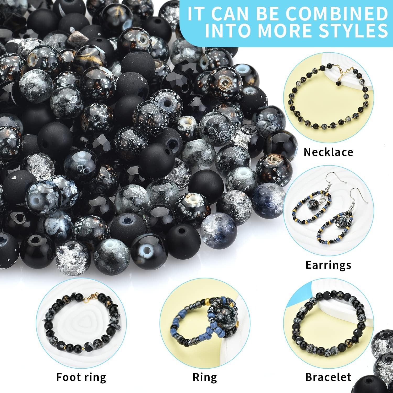 Kit de Perlas de Vidrio Rired 27 - 900 Piezas Negras para Joyería