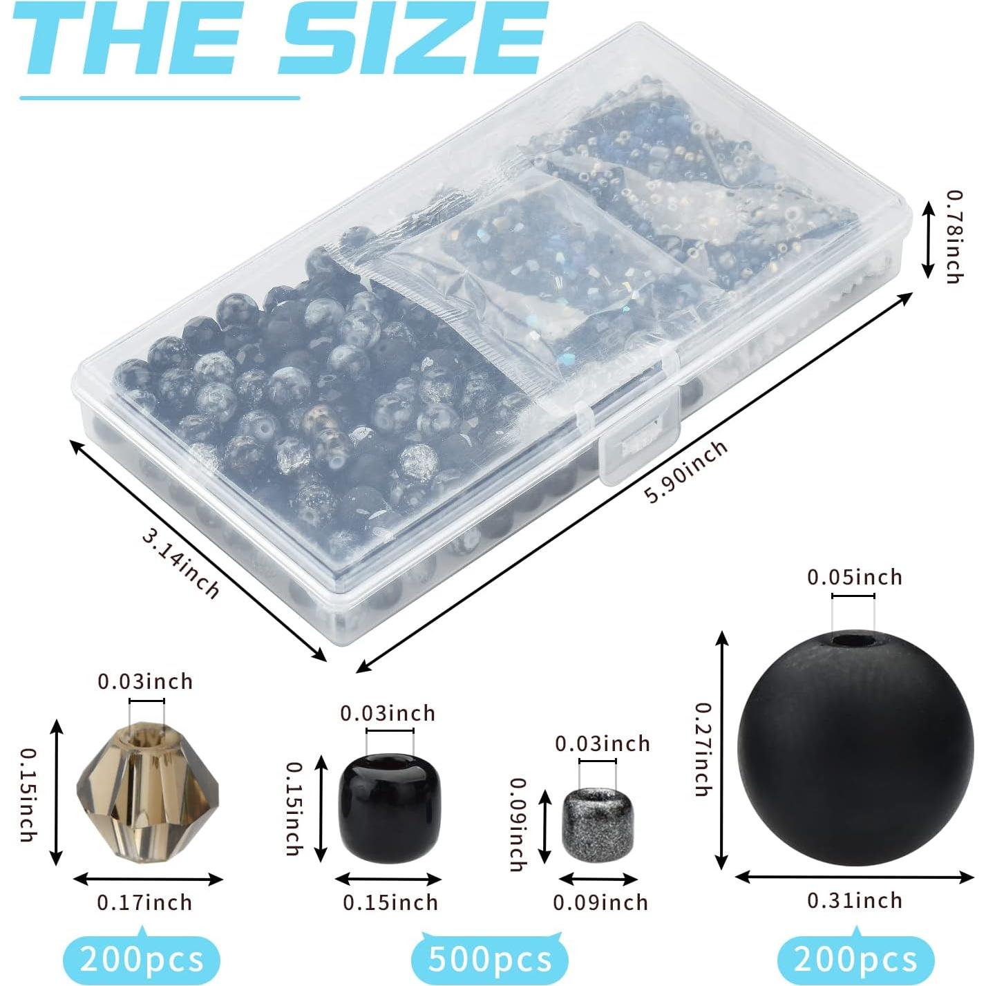 Kit de Perlas de Vidrio Rired 27 - 900 Piezas Negras para Joyería