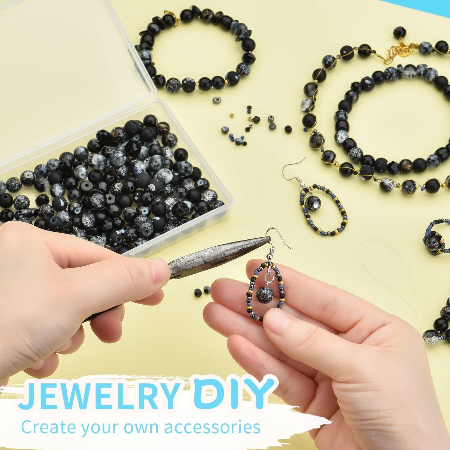 Kit de Perlas de Vidrio Rired 27 - 900 Piezas Negras para Joyería