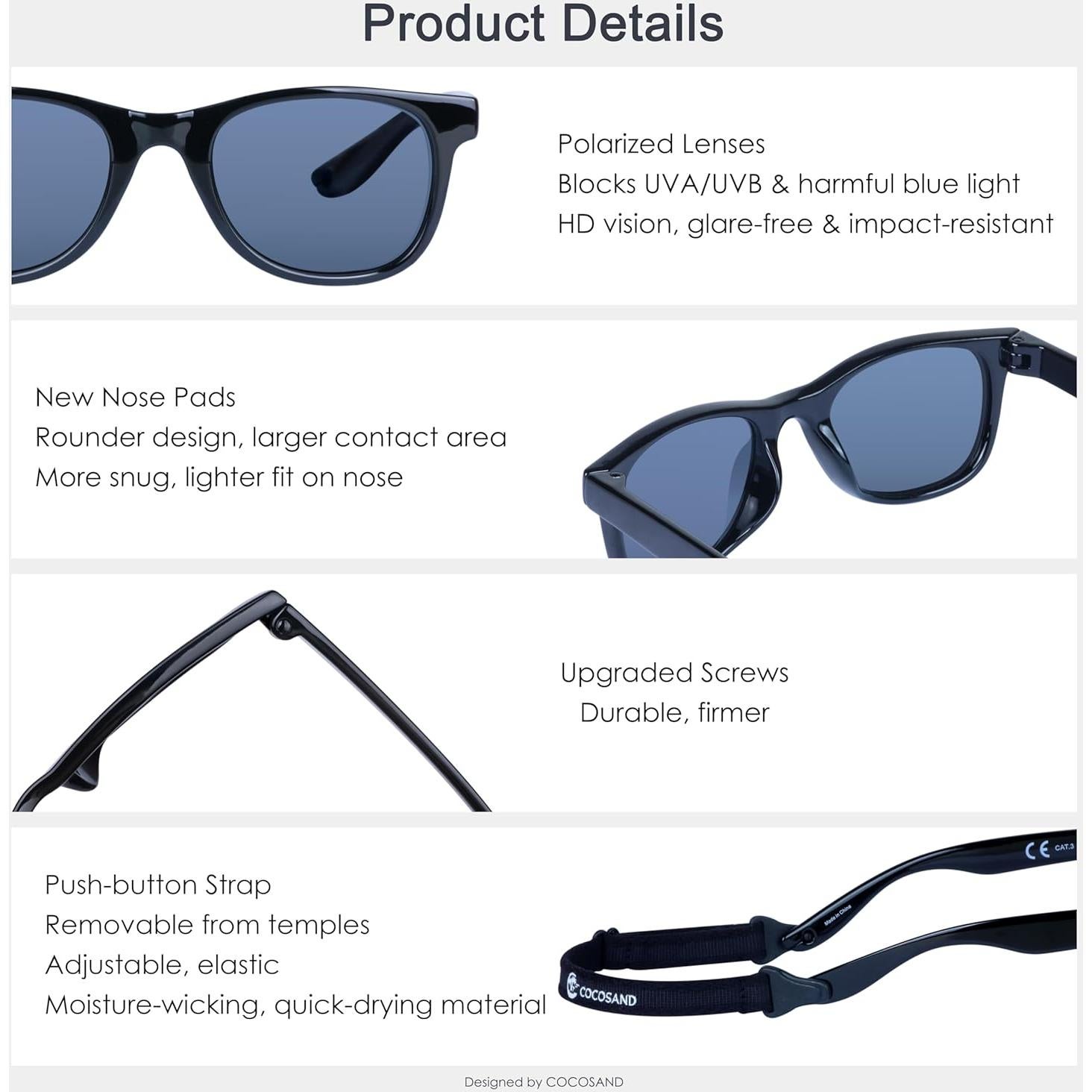 Gafas de sol COCOSAND para niños 2-6 años con correa ajustable