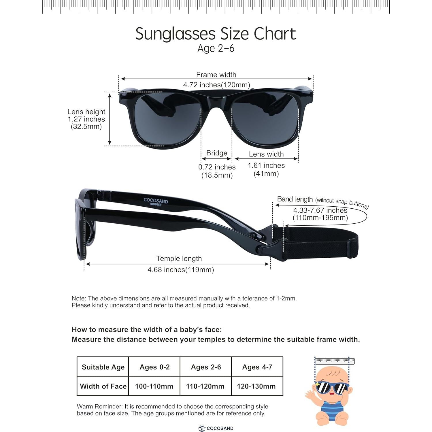 Gafas de sol COCOSAND para niños 2-6 años con correa ajustable