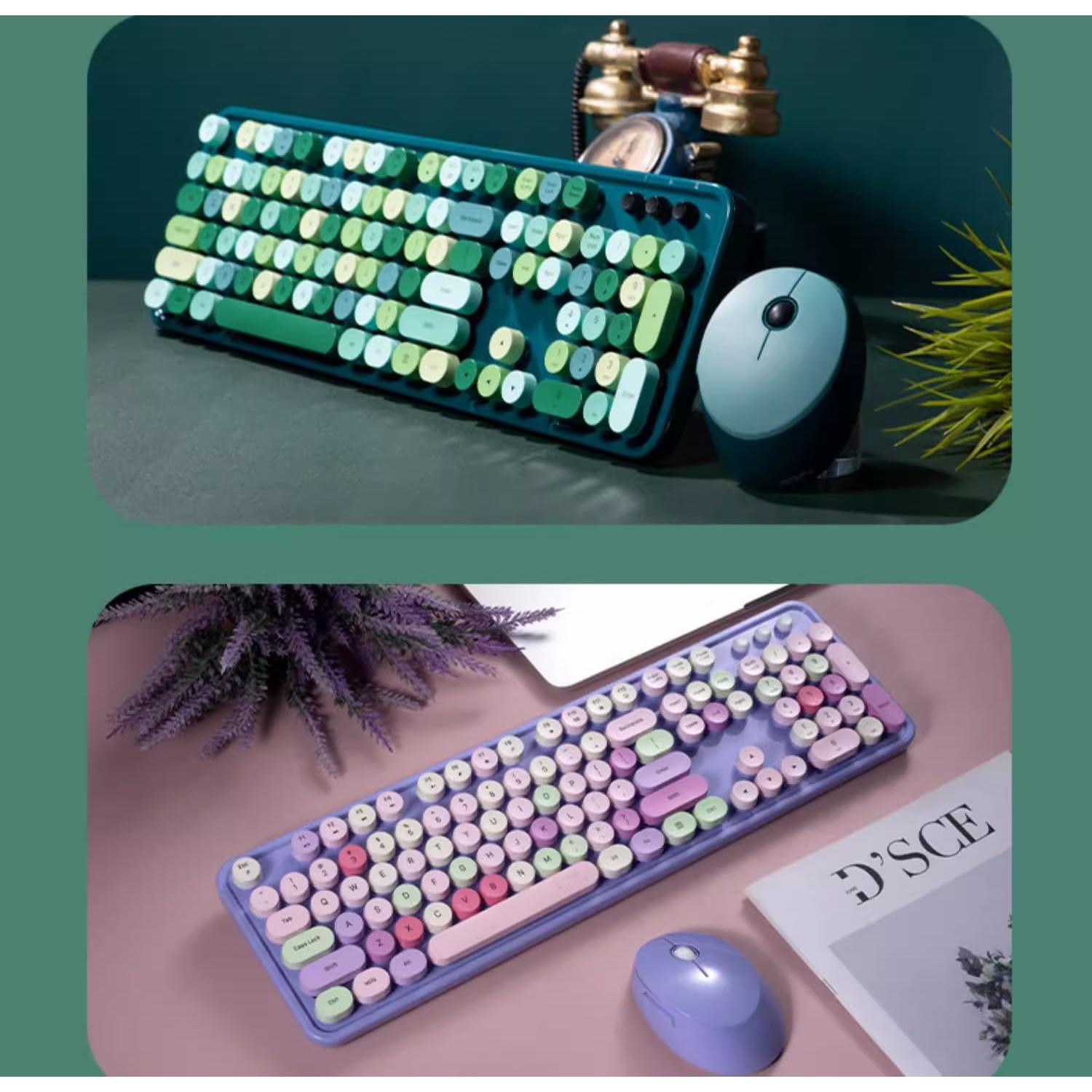 Combo Teclado y Ratón Inalámbrico TZBBL 104 Teclas Verde-A