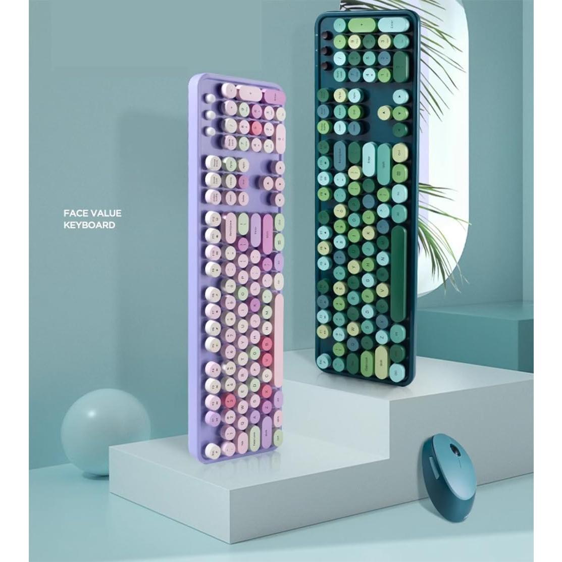 Combo Teclado y Ratón Inalámbrico TZBBL 104 Teclas Verde-A