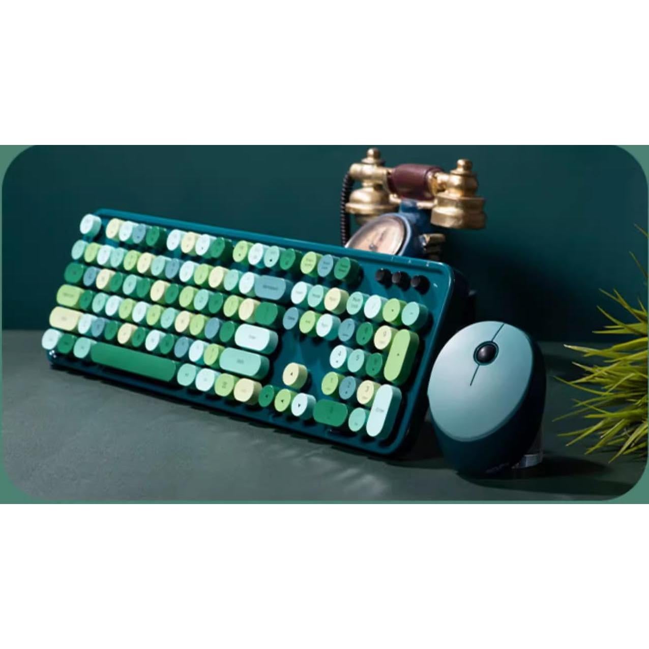 Combo Teclado y Ratón Inalámbrico TZBBL 104 Teclas Verde-A
