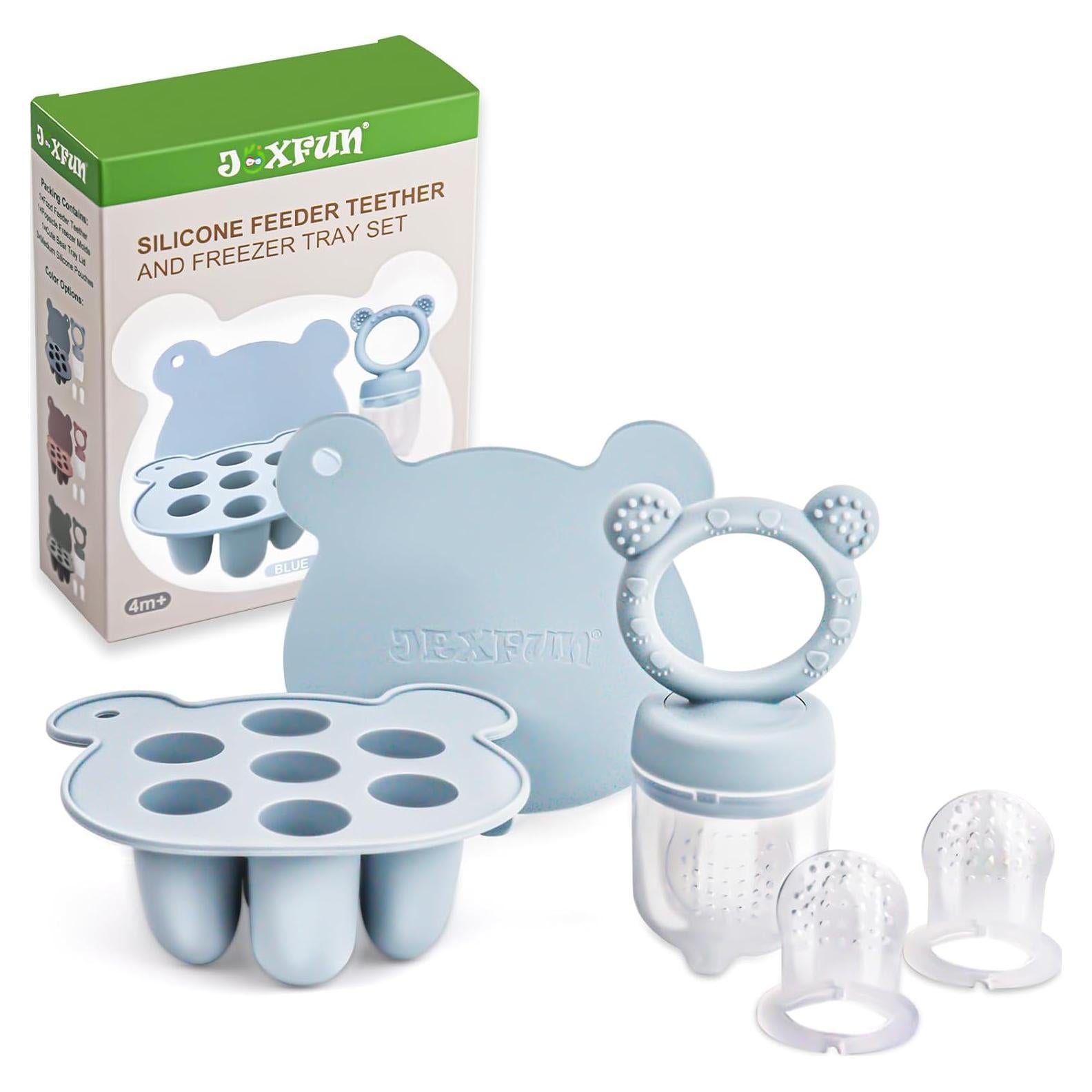 Silicone Baby Fruit Food Feeder & Mini Freezer Nibble Tray, Breastmilk Popsicle Molds for Baby Teething Relief, BPA Free Silicone Teething Toys Feeder for Safe Infant Self Feeding, Extra Food Pouches