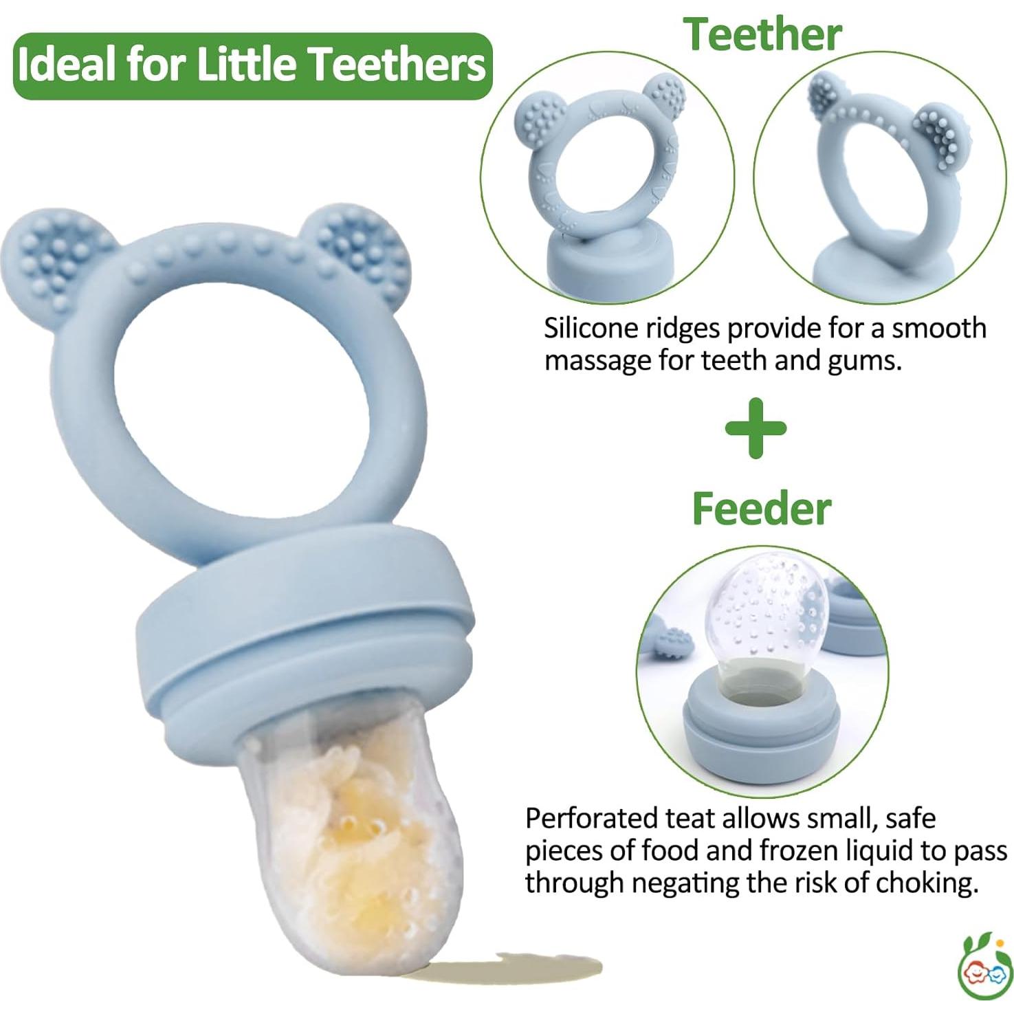 Silicone Baby Fruit Food Feeder & Mini Freezer Nibble Tray, Breastmilk Popsicle Molds for Baby Teething Relief, BPA Free Silicone Teething Toys Feeder for Safe Infant Self Feeding, Extra Food Pouches