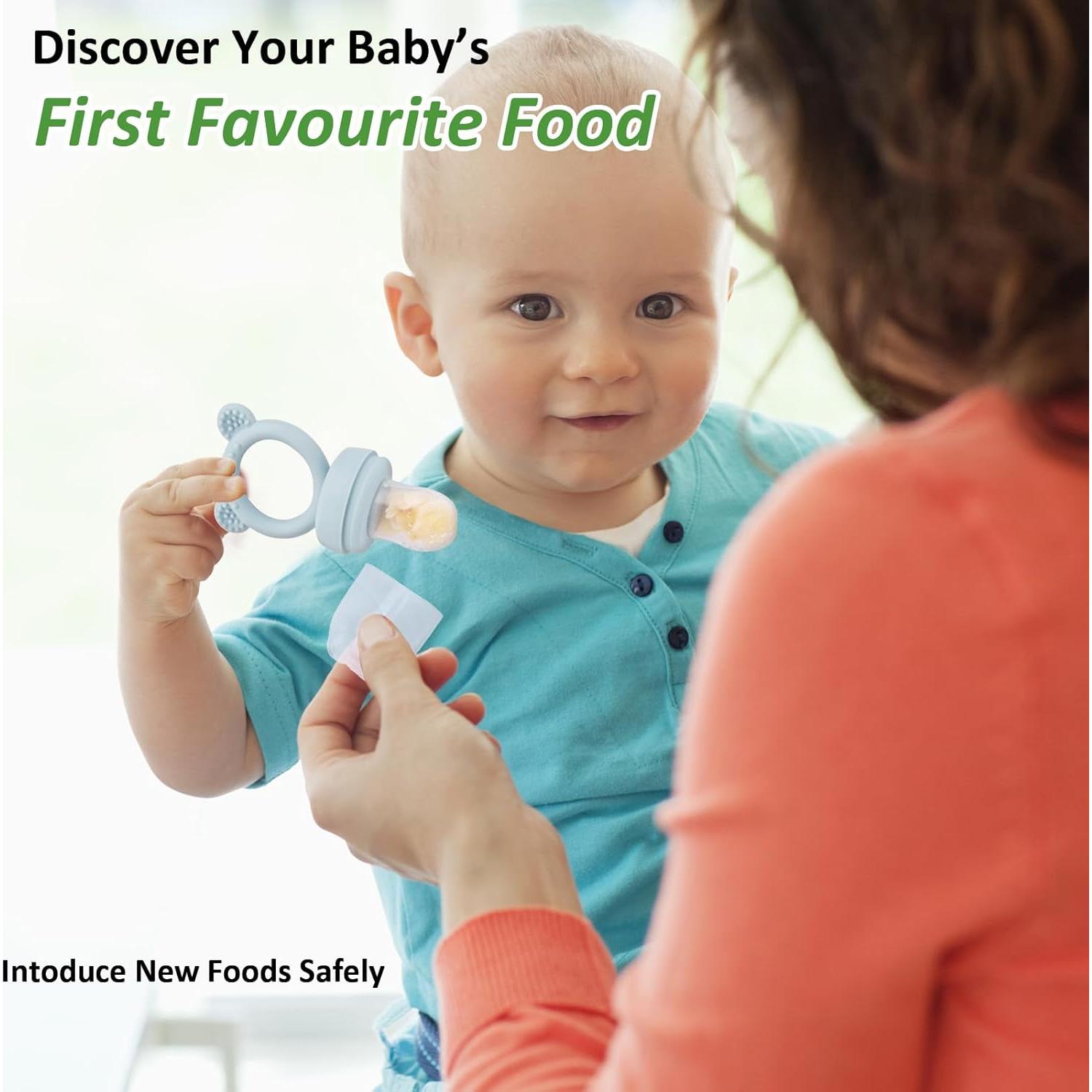 Silicone Baby Fruit Food Feeder & Mini Freezer Nibble Tray, Breastmilk Popsicle Molds for Baby Teething Relief, BPA Free Silicone Teething Toys Feeder for Safe Infant Self Feeding, Extra Food Pouches