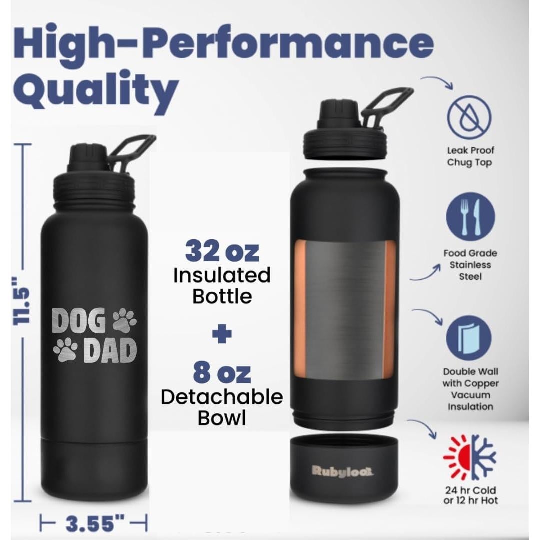 Botella de Agua Acero Inoxidable 32 oz Papá Perro - Tazón 8 oz