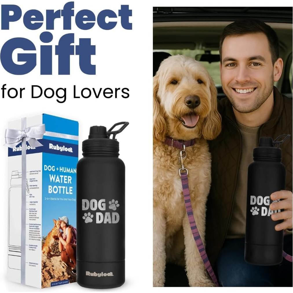 Botella de Agua Acero Inoxidable 32 oz Papá Perro - Tazón 8 oz