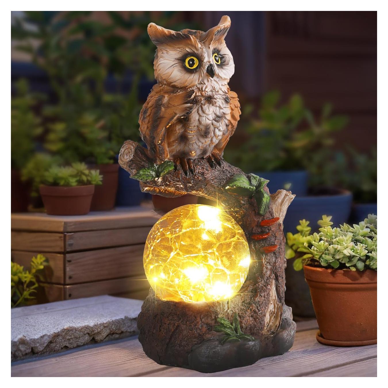 Estatua de Jardín Solar Búho con Linterna YHSOLAR 24.6cm