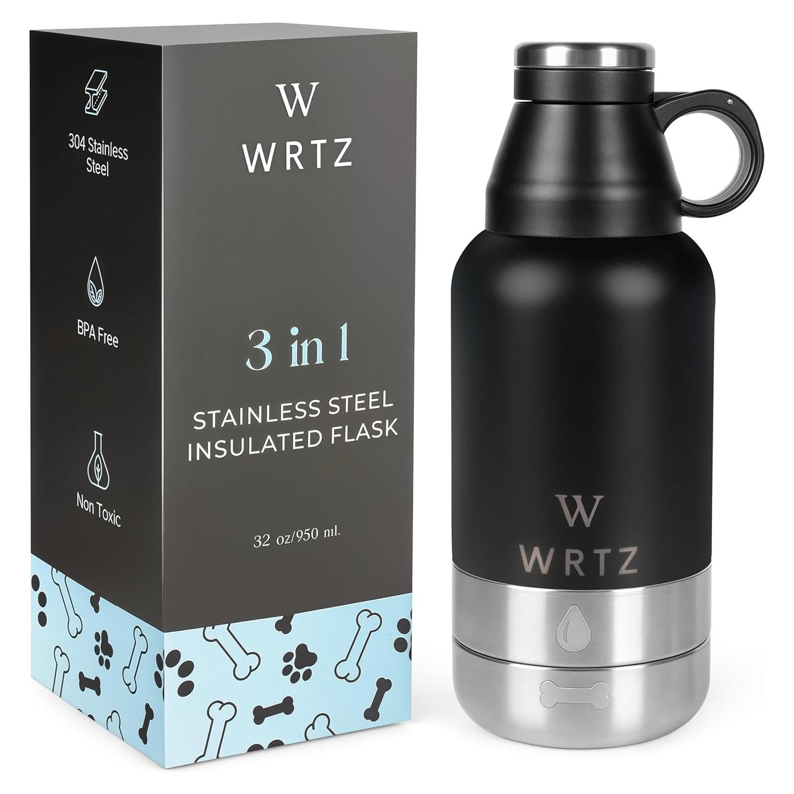 Botella de Agua Aislada WRTZ 32oz Acero Inoxidable Negro