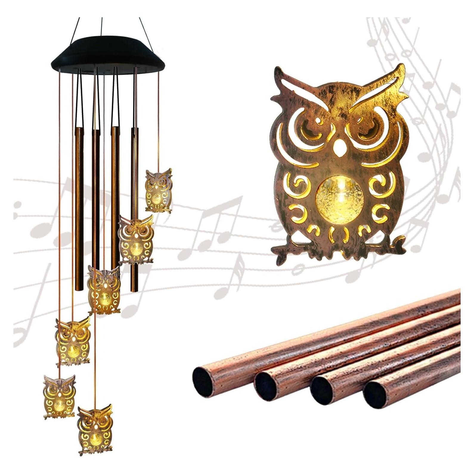 Campanas de Viento Solar EASYBUY Búho Decorativas para Jardín