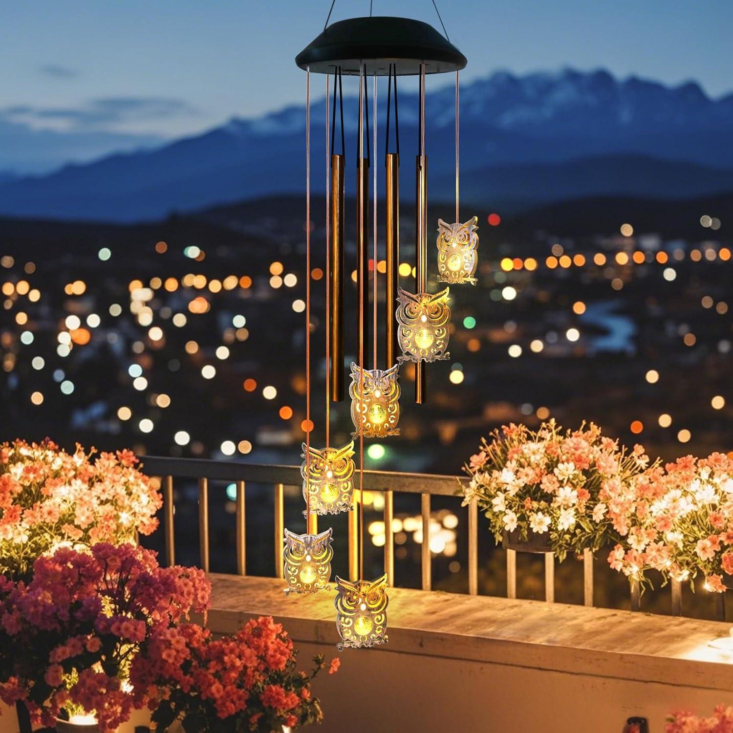 Campanas de Viento Solar EASYBUY Búho Decorativas para Jardín