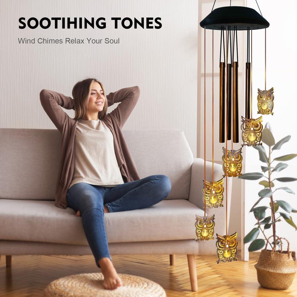 Campanas de Viento Solar EASYBUY Búho Decorativas para Jardín