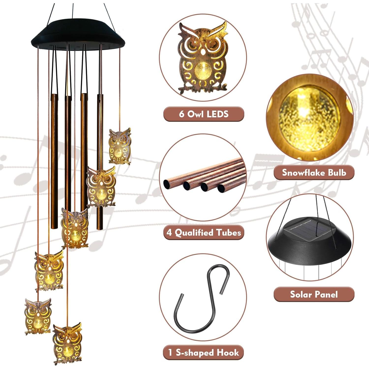 Campanas de Viento Solar EASYBUY Búho Decorativas para Jardín