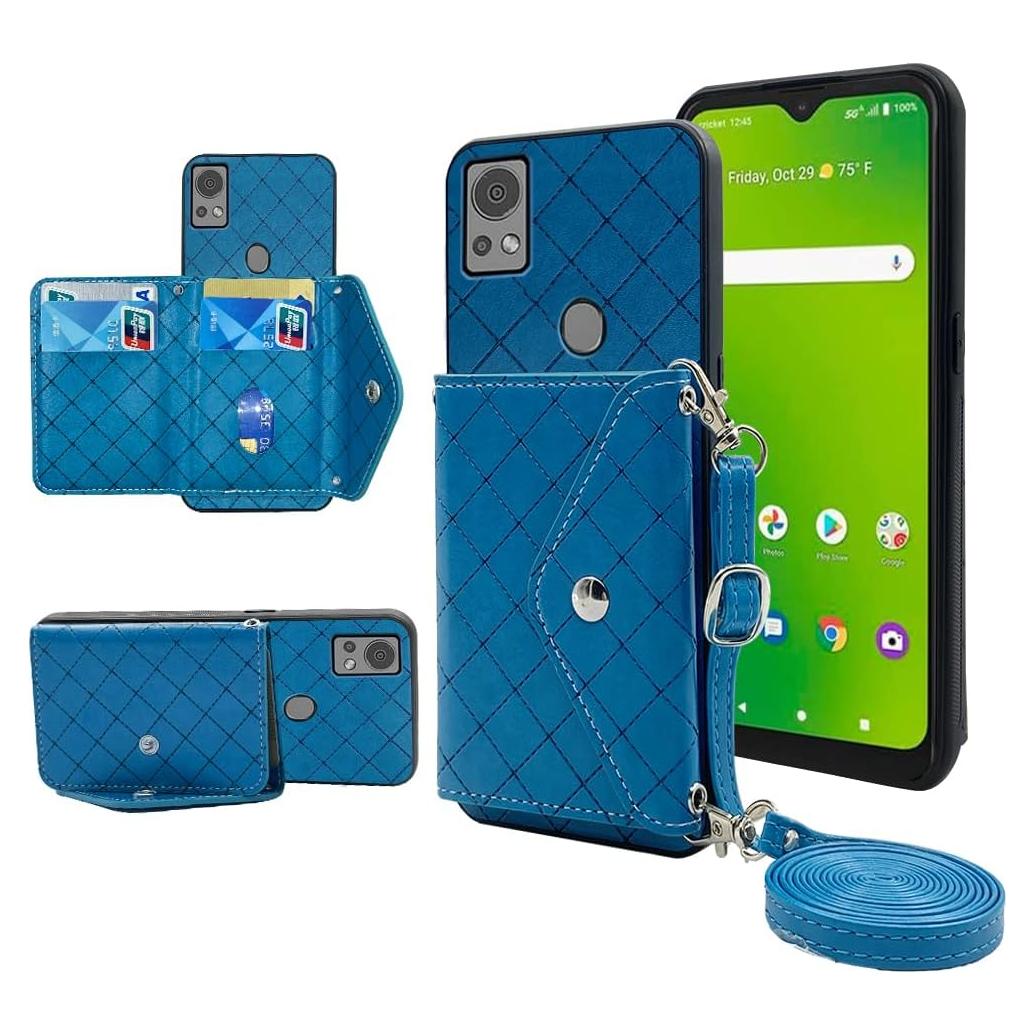 Funda billetera Furiet para Cricket Icon 5, azul, con soporte y porta tarjetas