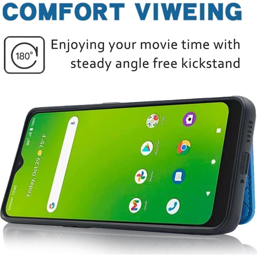 Funda billetera Furiet para Cricket Icon 5, azul, con soporte y porta tarjetas