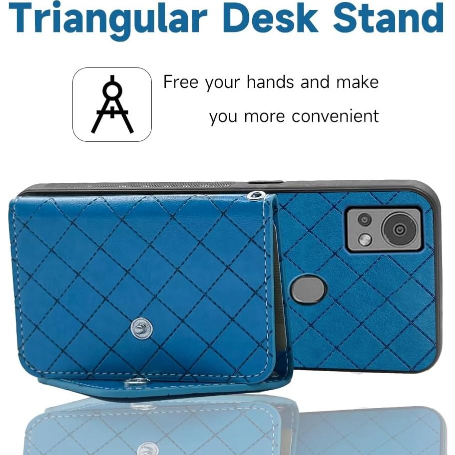 Funda billetera Furiet para Cricket Icon 5, azul, con soporte y porta tarjetas