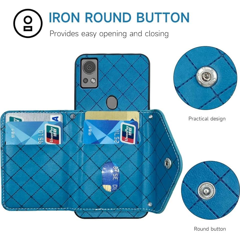 Funda billetera Furiet para Cricket Icon 5, azul, con soporte y porta tarjetas