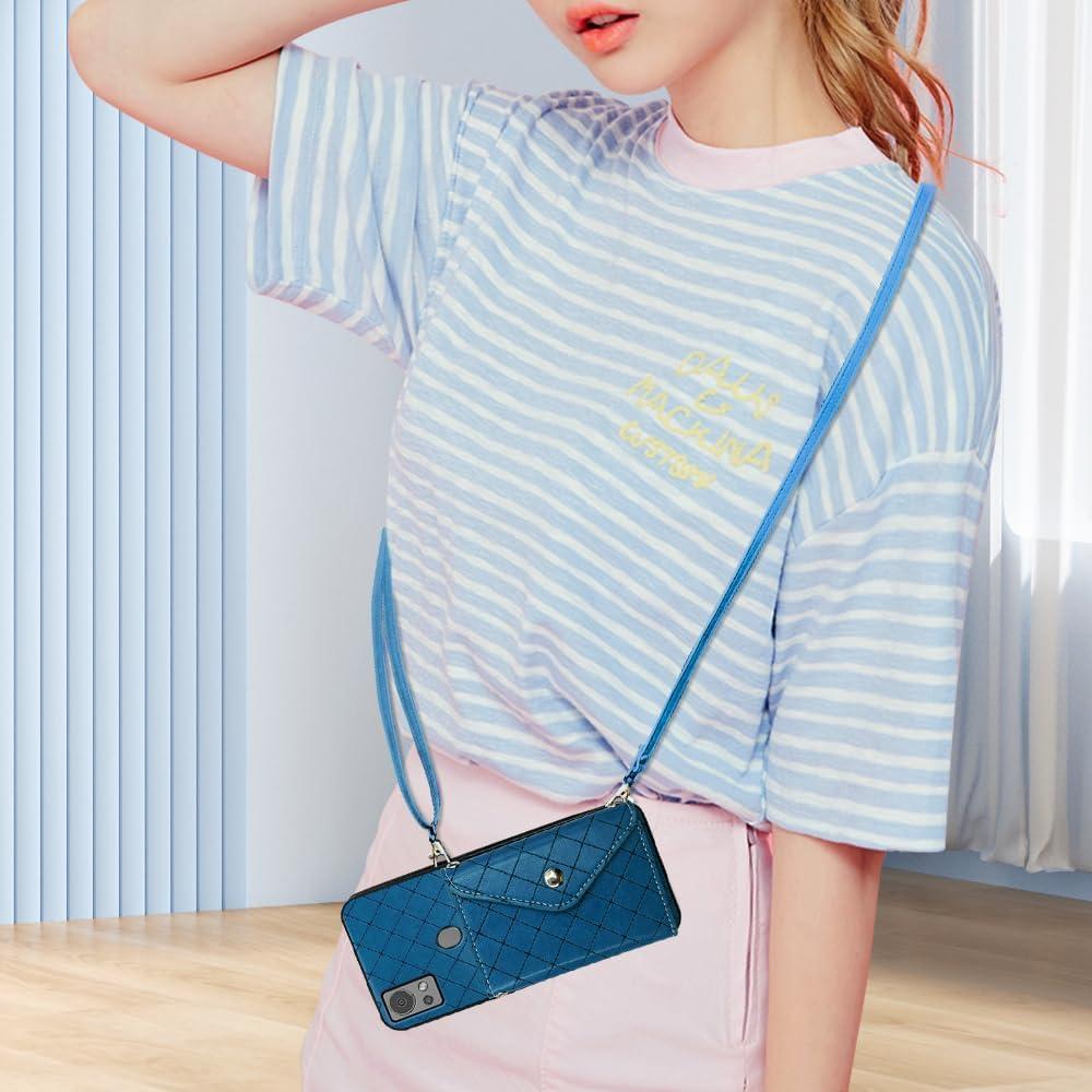 Funda billetera Furiet para Cricket Icon 5, azul, con soporte y porta tarjetas