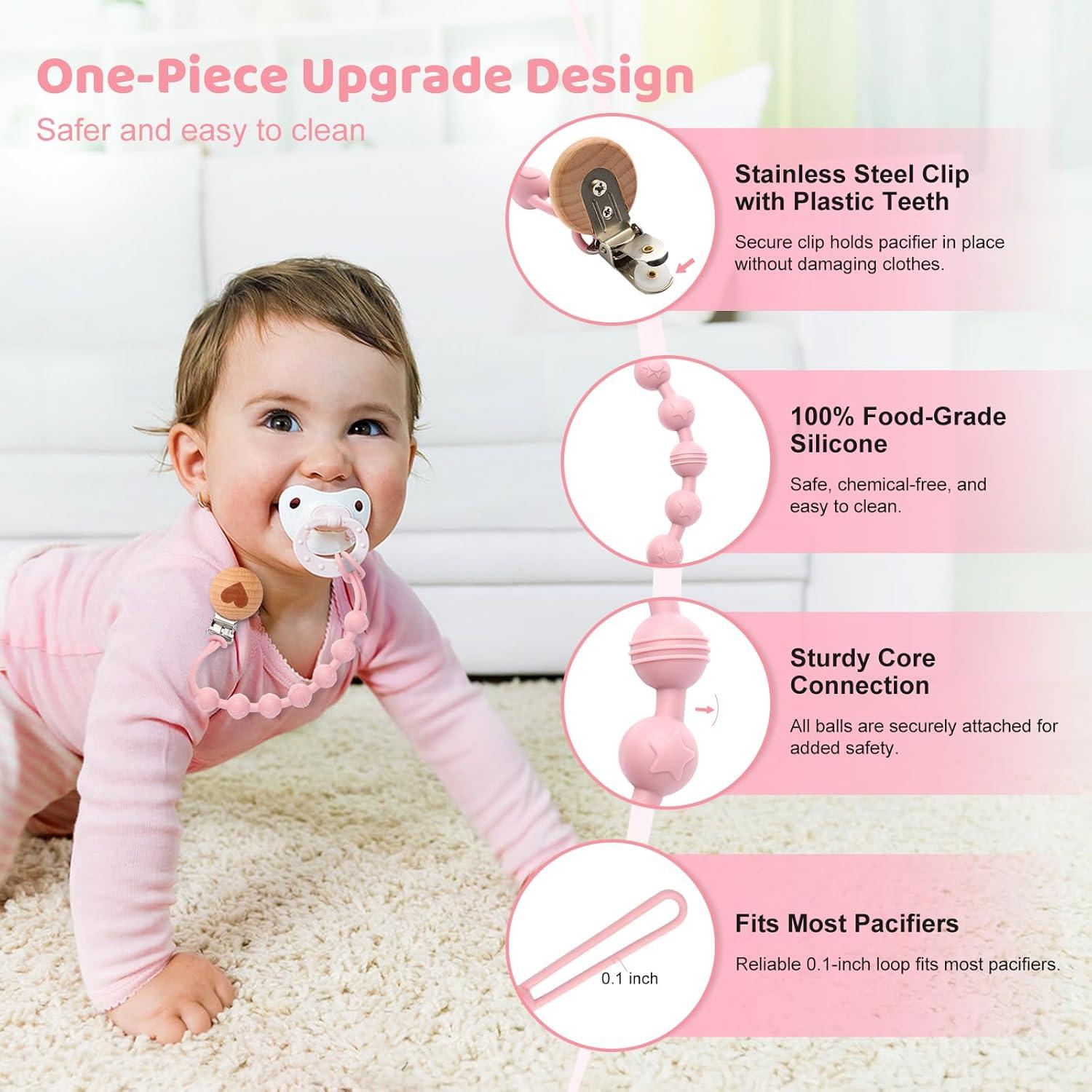 Clip de Chupete de Silicona 100% Grado Alimenticio - Paquete de 4