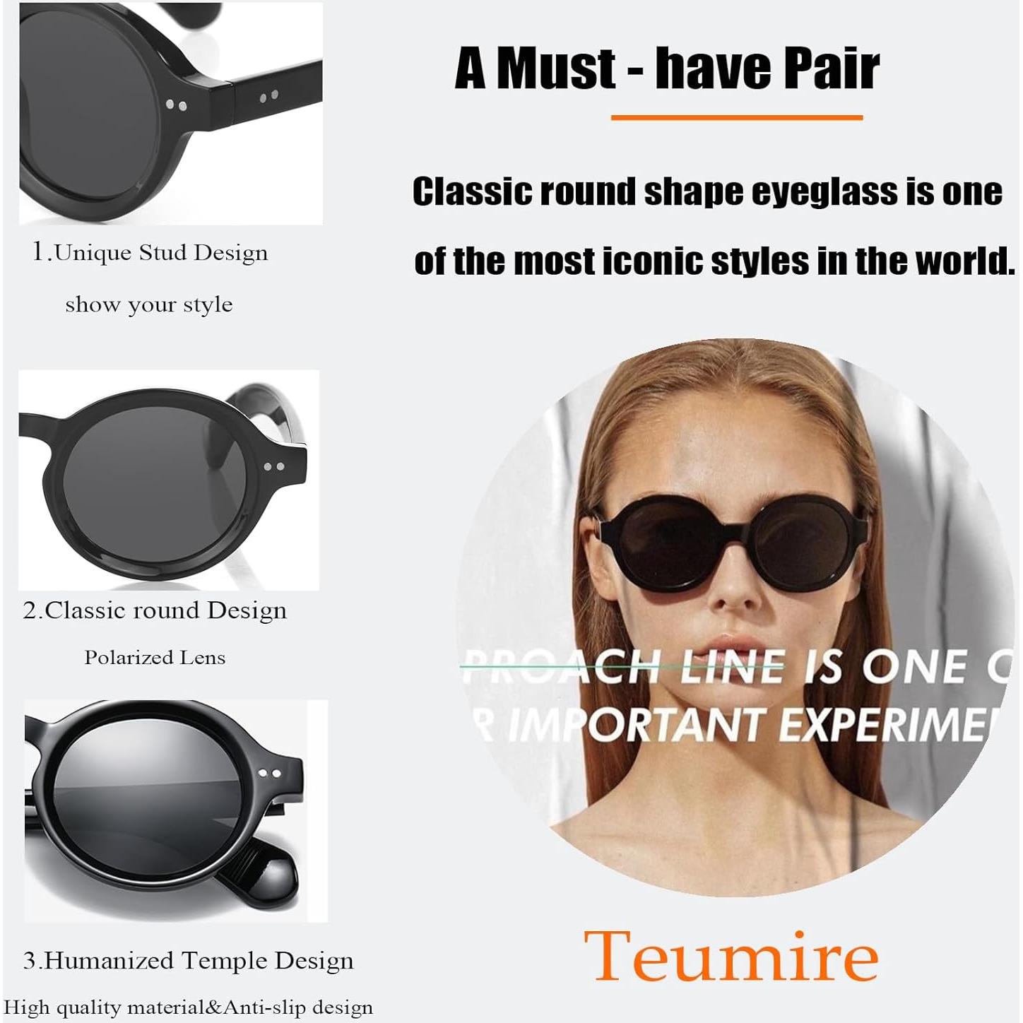 Gafas de sol redondas polarizadas Teumire unisex HD 45mm