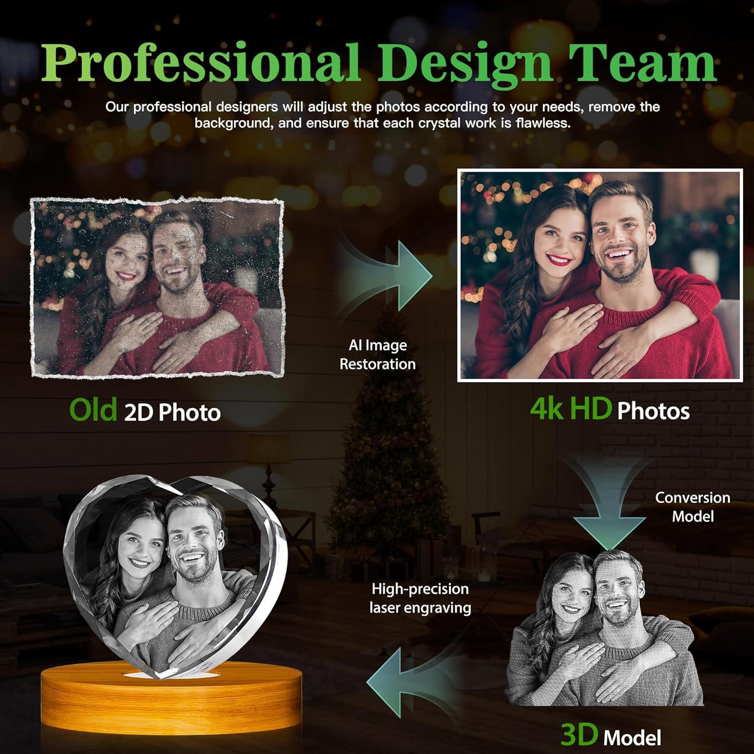 Foto de Cristal 3D Personalizada CLOUDAO Corazón 8.4x8.9cm