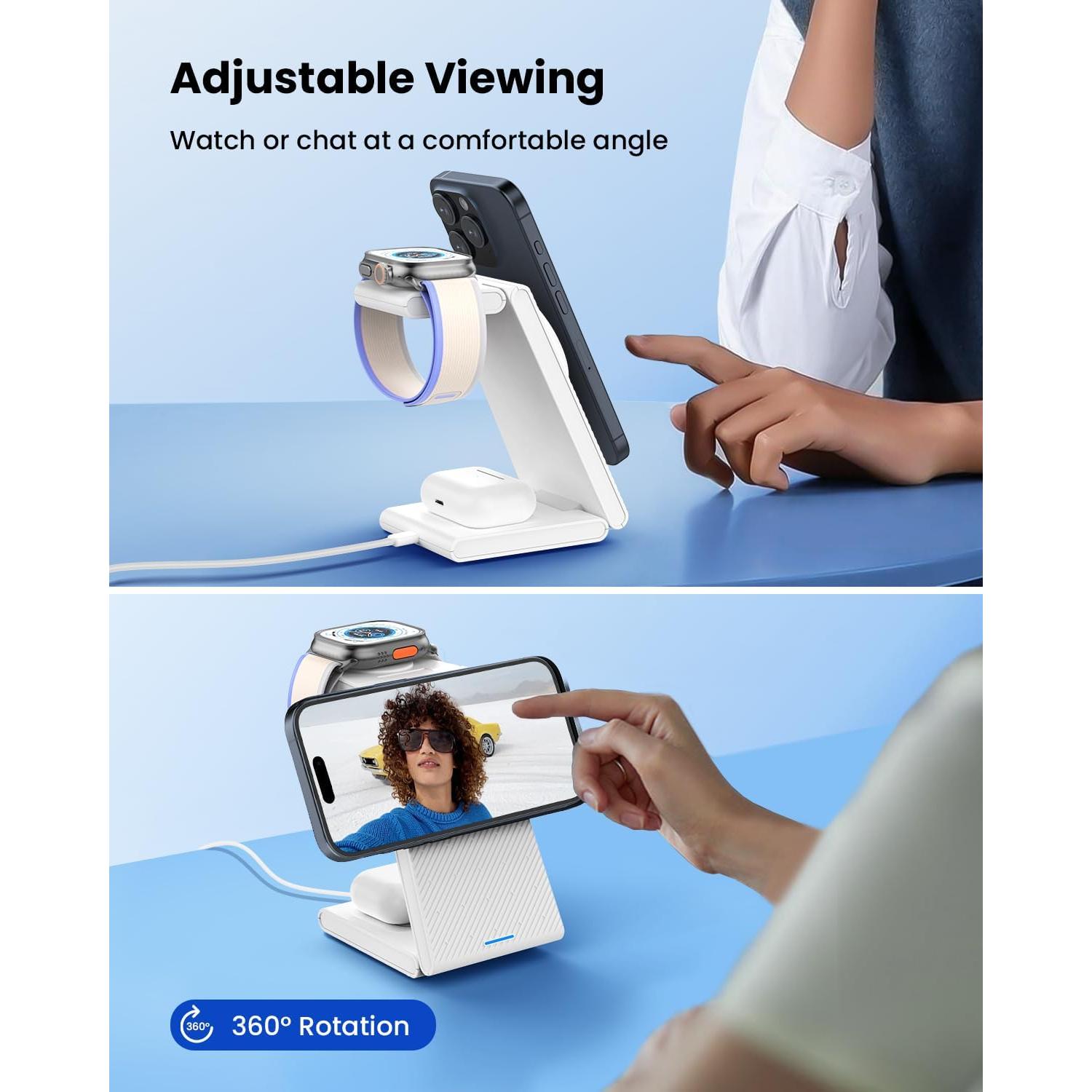 Estación de Carga Inalámbrica 3 en 1 CIYOYO para iPhone y Apple Watch