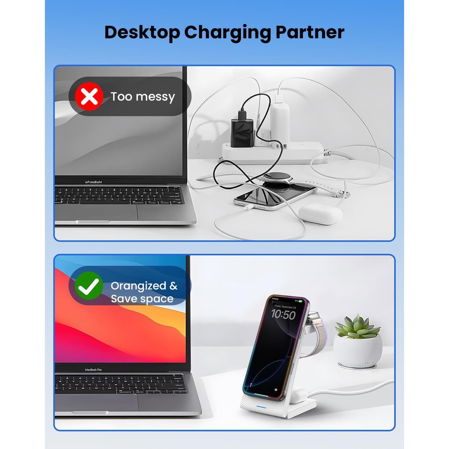 Estación de Carga Inalámbrica 3 en 1 CIYOYO para iPhone y Apple Watch
