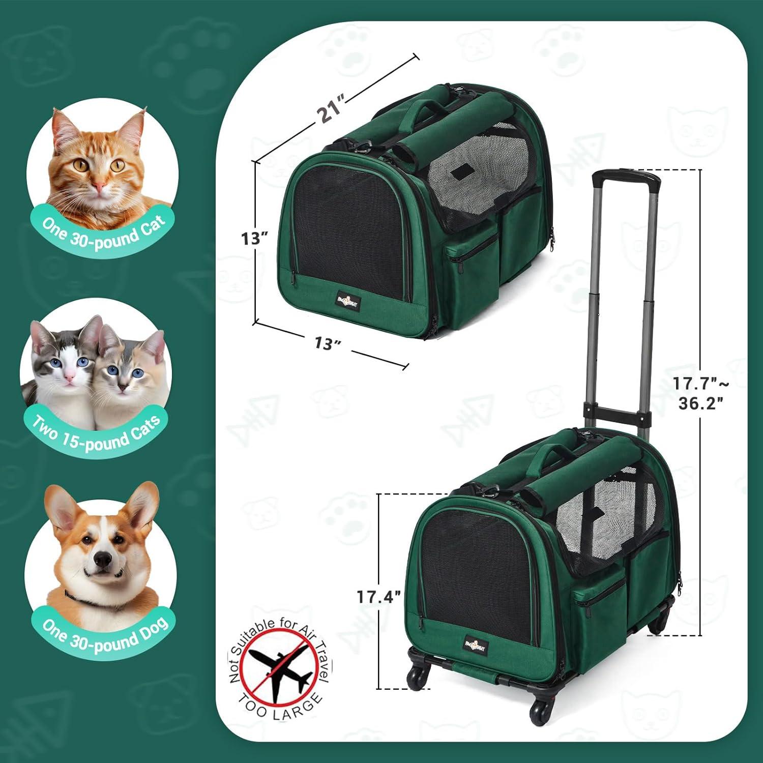 Transportín Grande PAW BALLET Verde Oscuro para 2 Gatos