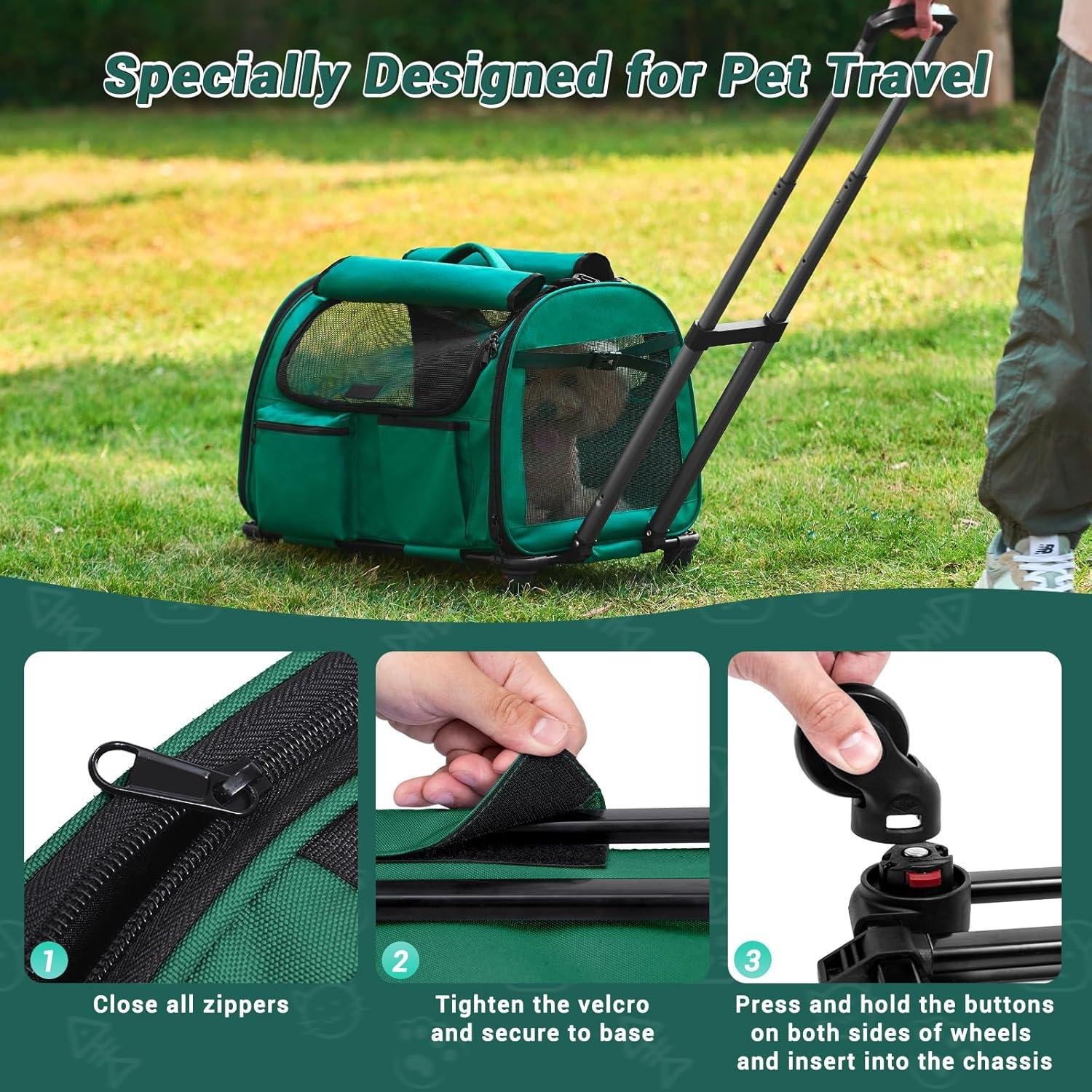 Transportín Grande PAW BALLET Verde Oscuro para 2 Gatos