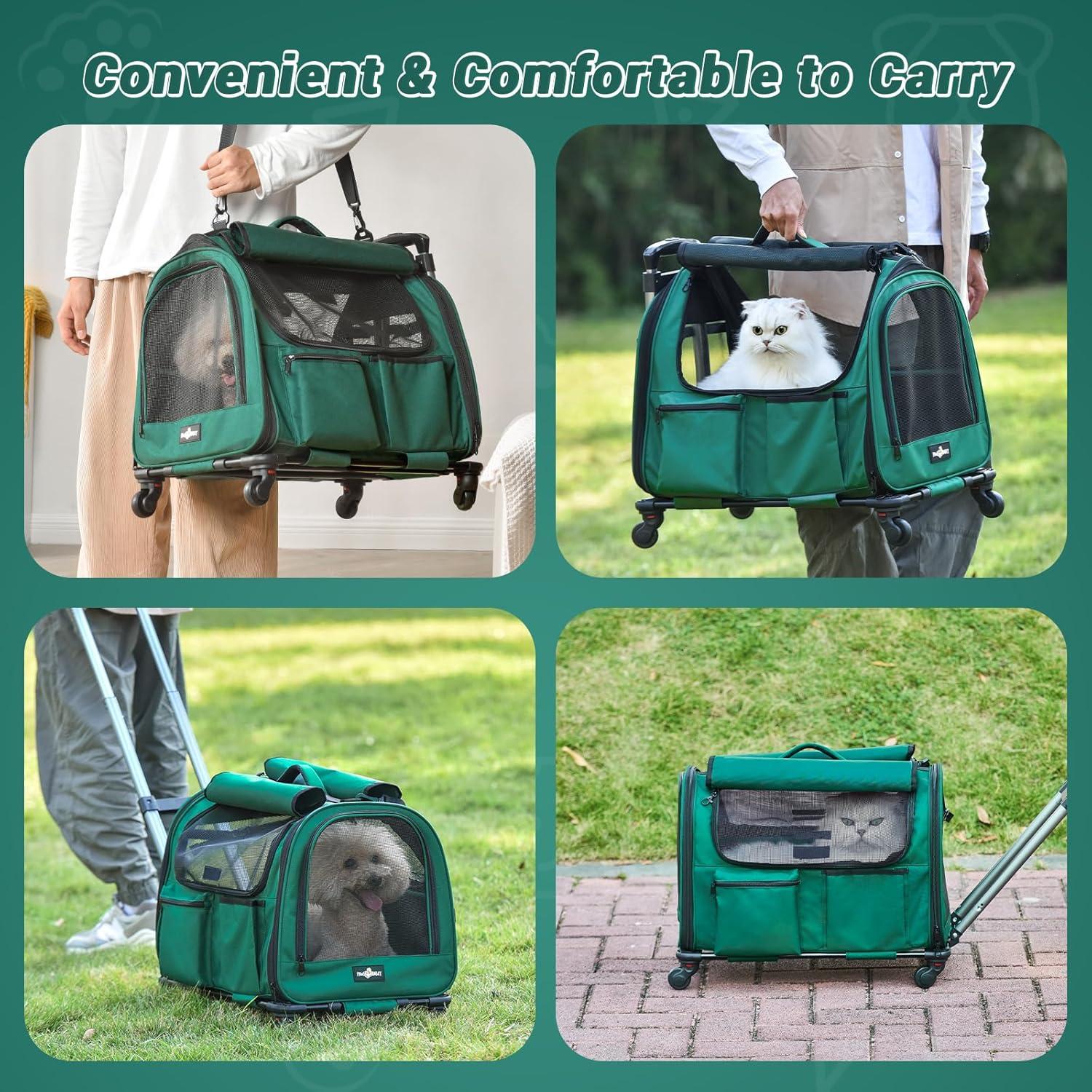 Transportín Grande PAW BALLET Verde Oscuro para 2 Gatos