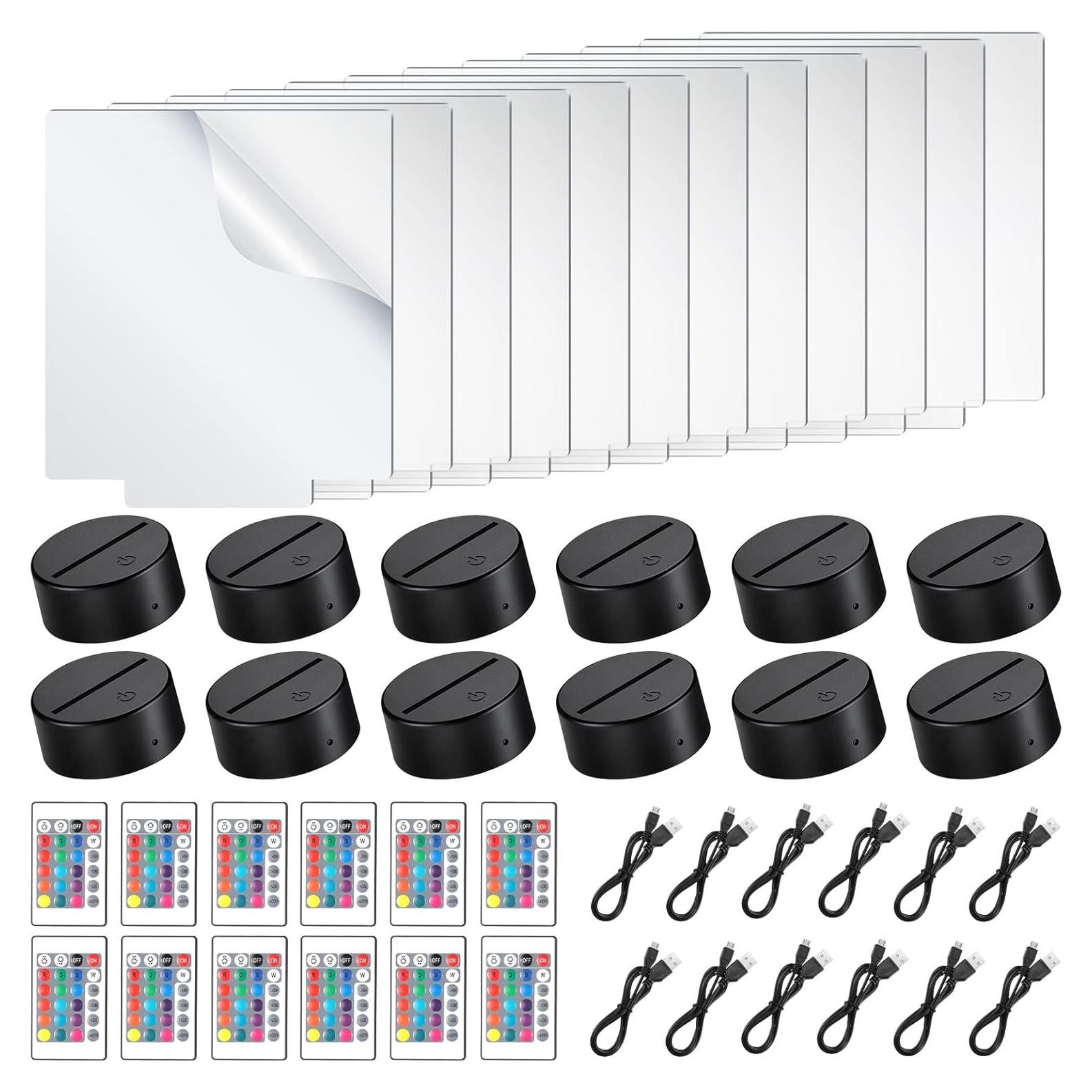 Conjunto de Base de Lámpara LED 3D Riakrum con 12 Hojas Acrílicas