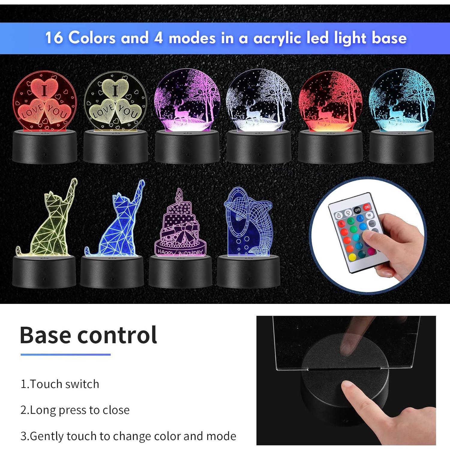 Conjunto de Base de Lámpara LED 3D Riakrum con 12 Hojas Acrílicas