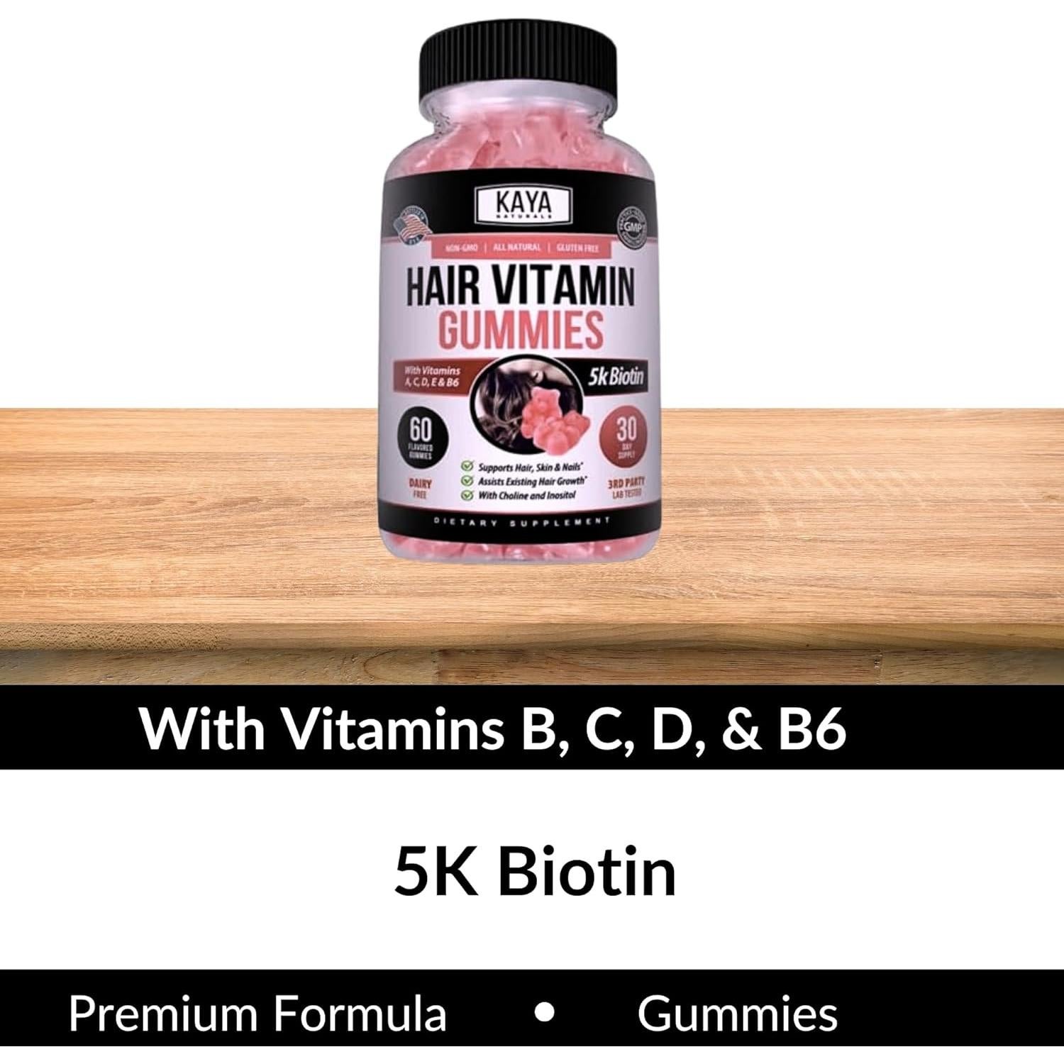 Gomitas Kaya Naturals Biotina 5000mcg para Cabello 60 Unidades