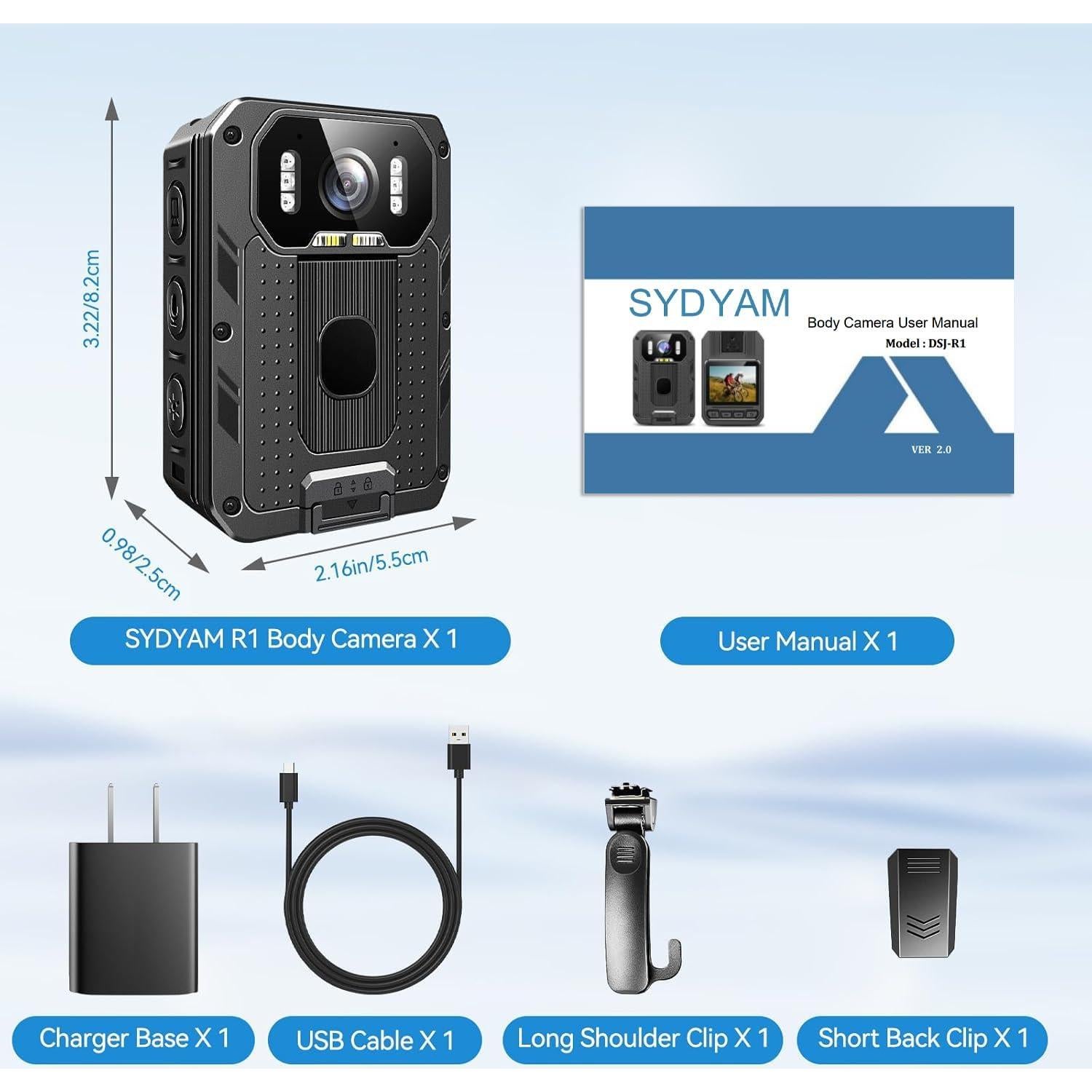 Cámara Corporal SYDYAM R1 4K UHD 64GB Impermeable IP68