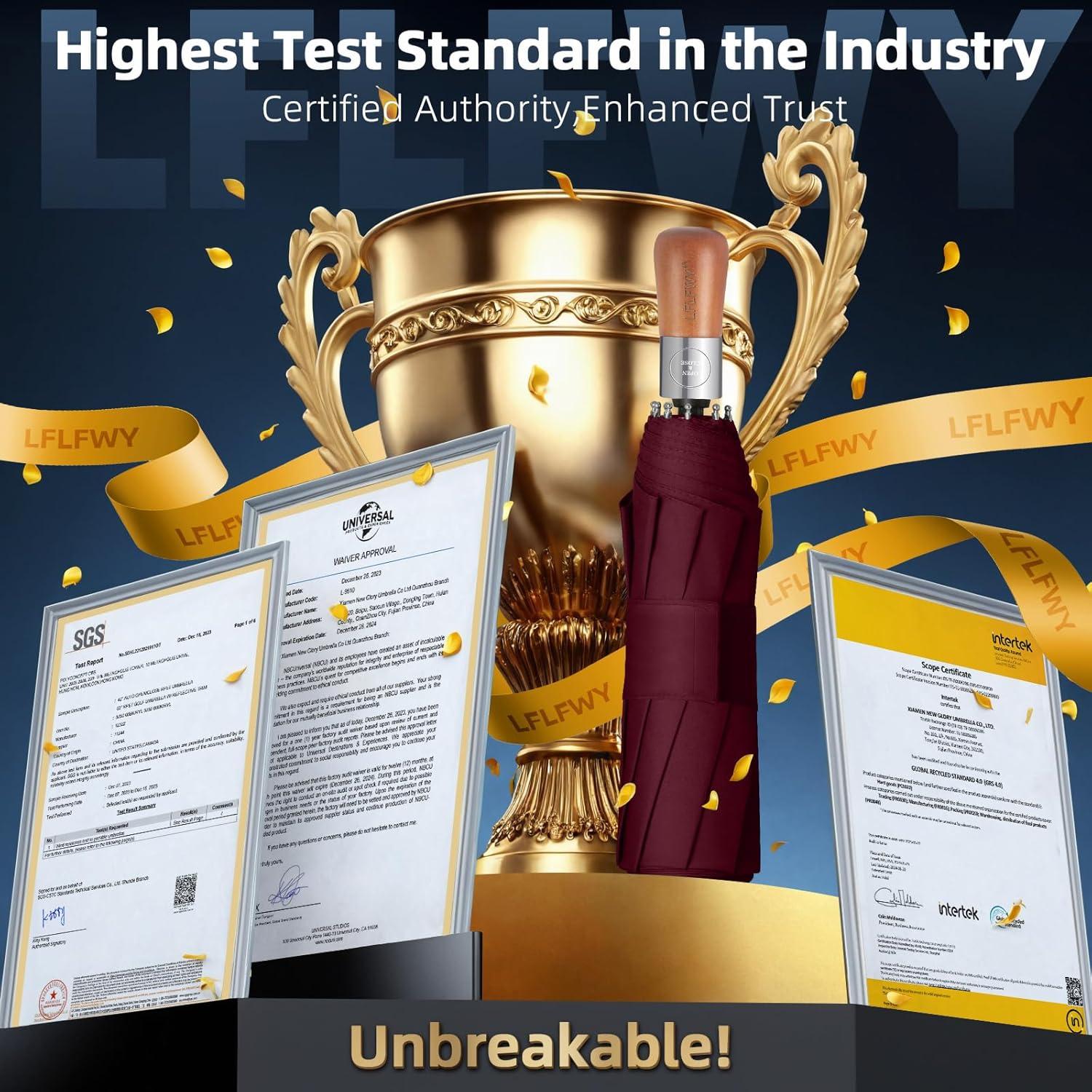 Paraguas Compacto LFLFWY Rojo Vino Automático Resistente al Viento