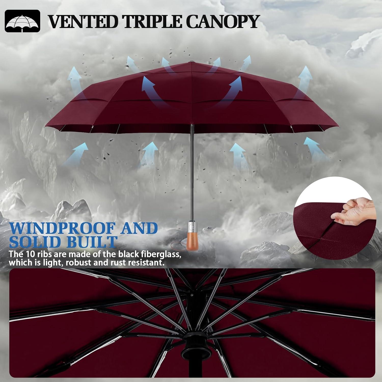 Paraguas Compacto LFLFWY Rojo Vino Automático Resistente al Viento