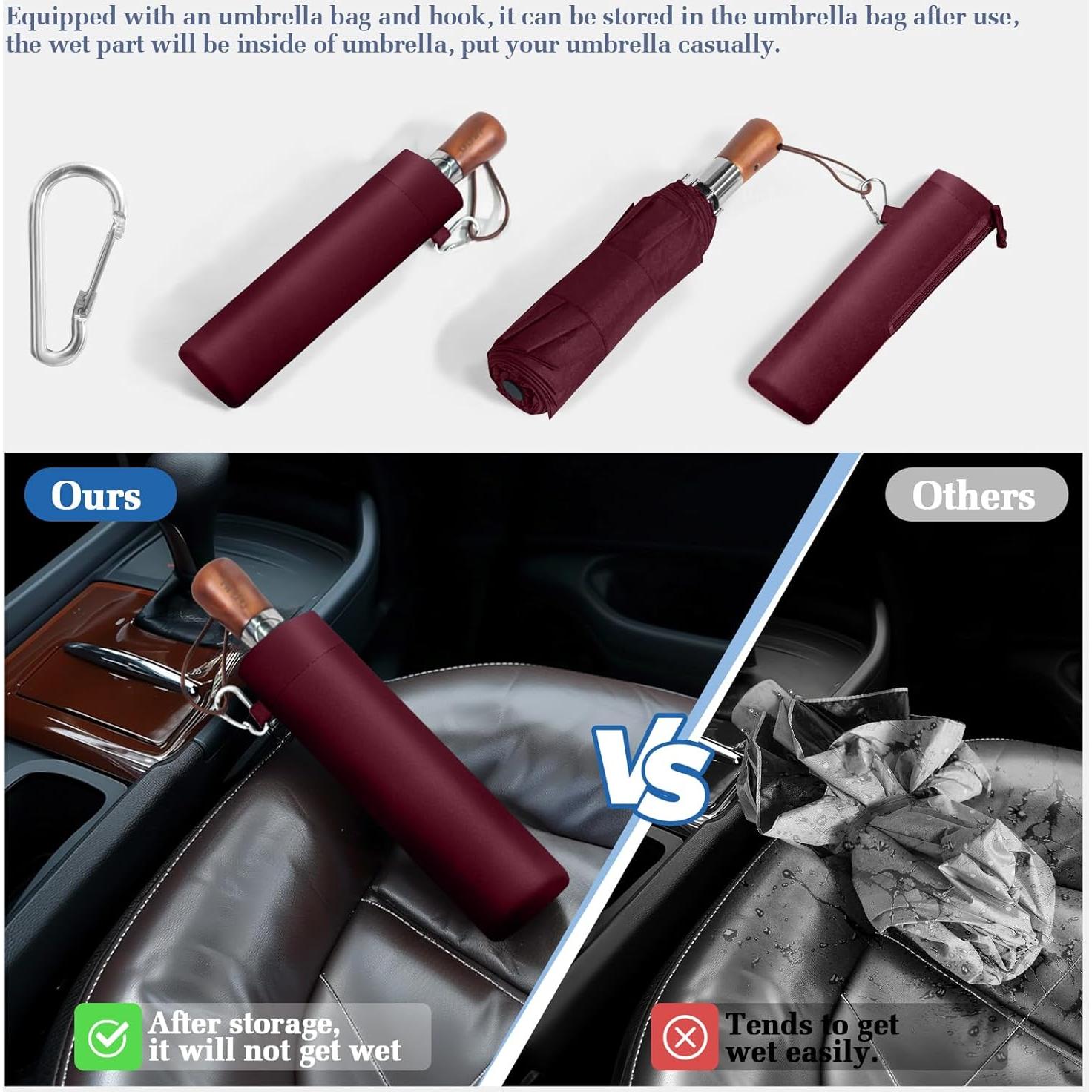 Paraguas Compacto LFLFWY Rojo Vino Automático Resistente al Viento