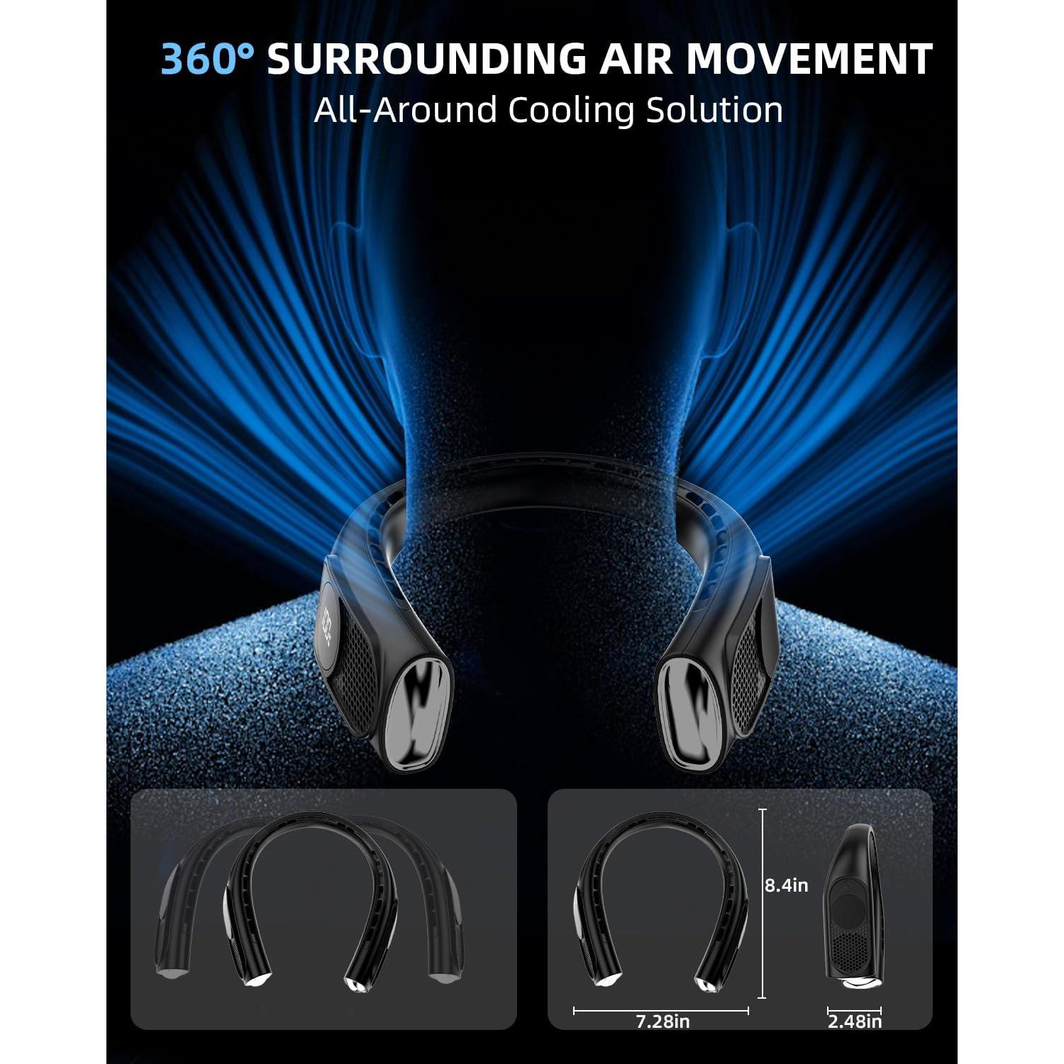 Ventilador de Cuello Portátil JIAGE S9 5200mAh 3 Velocidades Negro