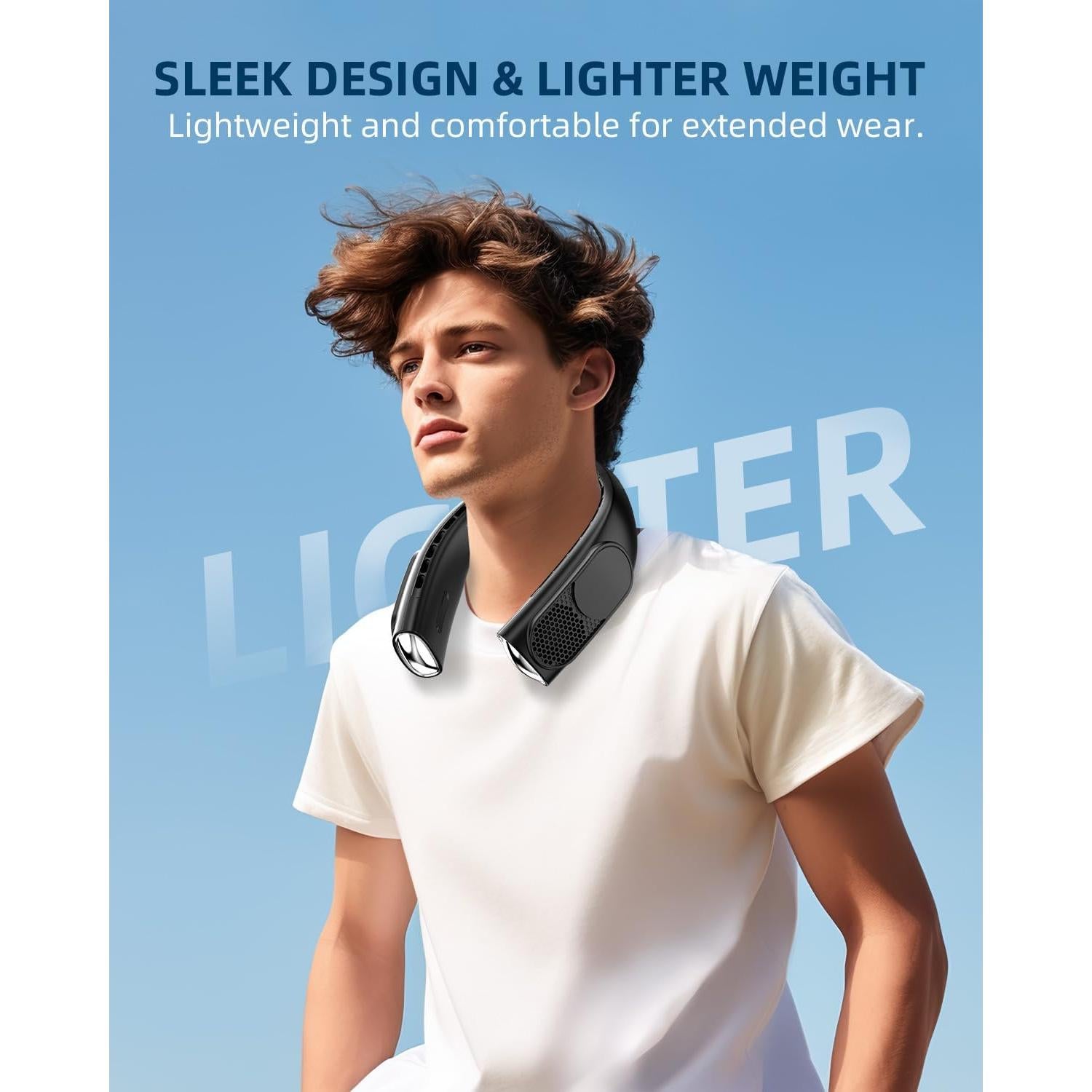 Ventilador de Cuello Portátil JIAGE S9 5200mAh 3 Velocidades Negro