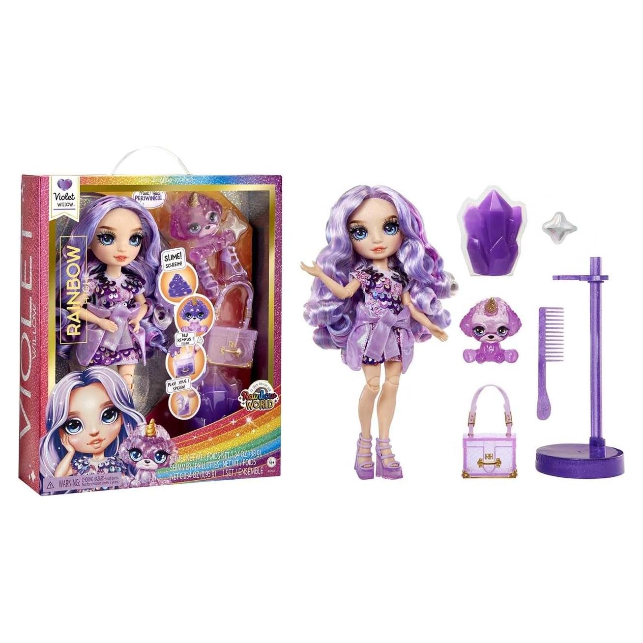 Muñeca de Moda Rainbow High Violeta 28 cm con Slime y Mascota