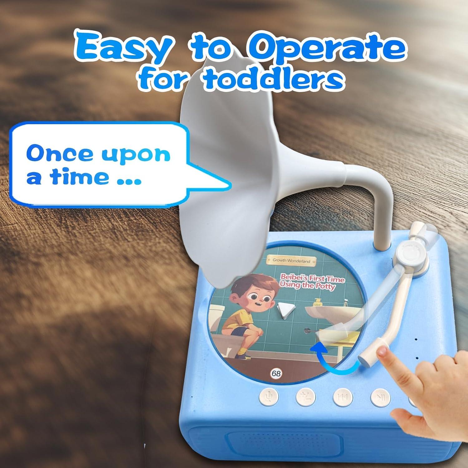 Kids Music Record Player with Speakers - 96 Recorded & 8 DIY Discs, Bluetooth Song Story Machine, Portable Retro Phonograph Toy for Toddlers, Gifts for Boys Girls Ages 3-12 (Blue)