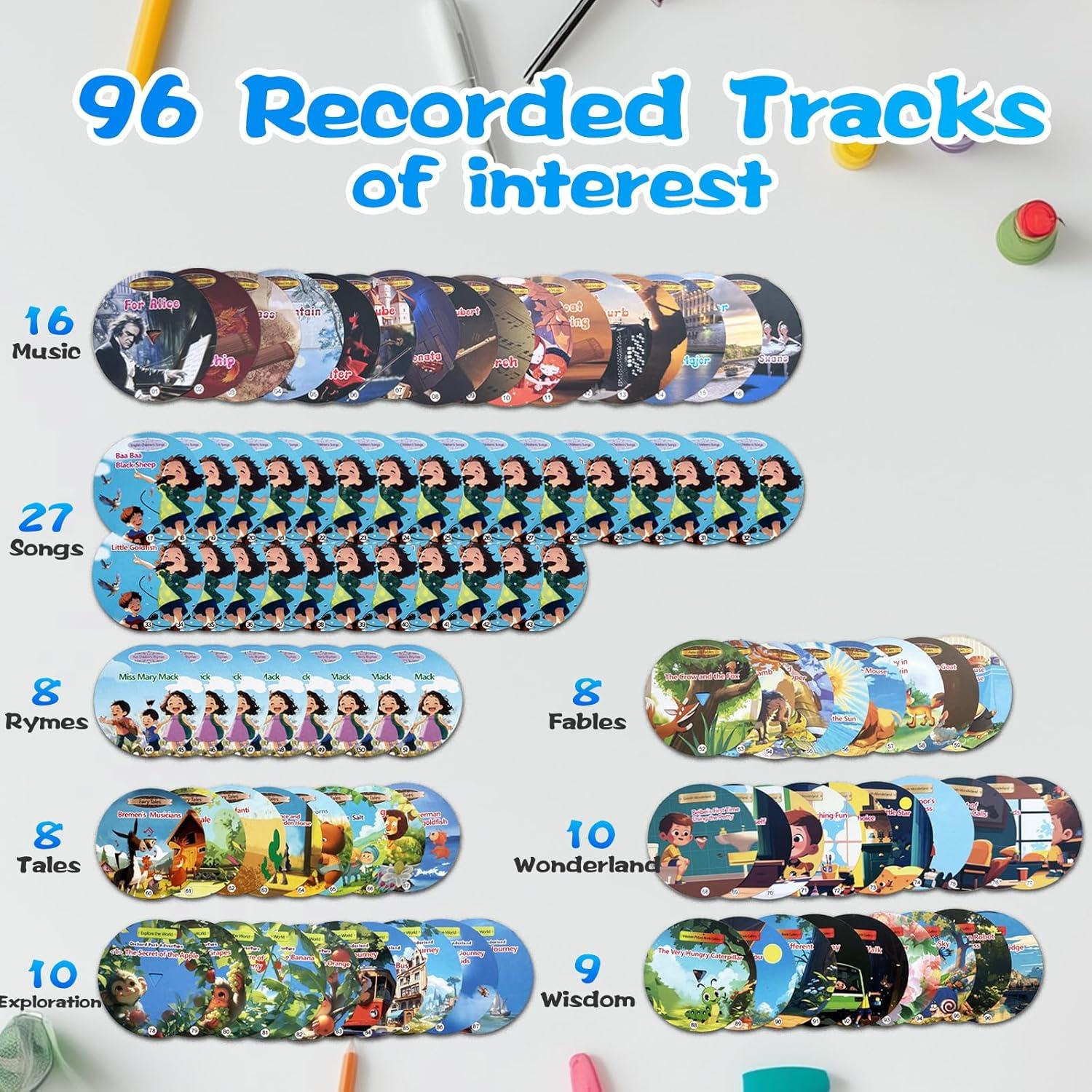 Kids Music Record Player with Speakers - 96 Recorded & 8 DIY Discs, Bluetooth Song Story Machine, Portable Retro Phonograph Toy for Toddlers, Gifts for Boys Girls Ages 3-12 (Blue)