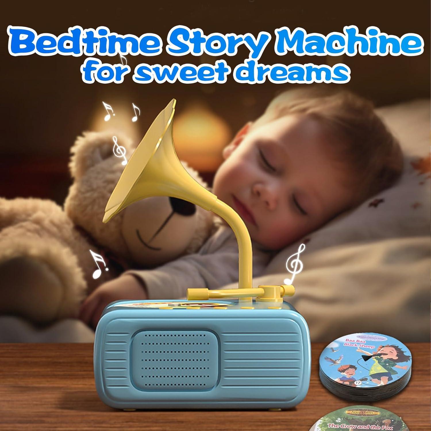 Kids Music Record Player with Speakers - 96 Recorded & 8 DIY Discs, Bluetooth Song Story Machine, Portable Retro Phonograph Toy for Toddlers, Gifts for Boys Girls Ages 3-12 (Blue)