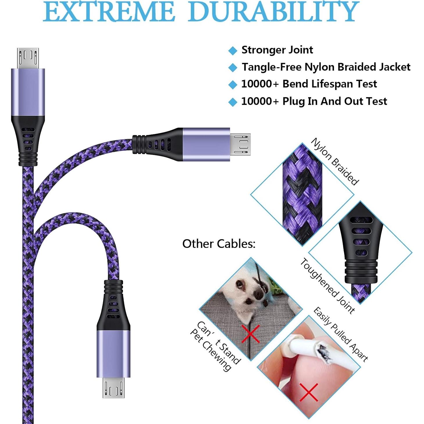 Cables Micro USB Trenzados AILKIN 4Pack 1.83m Carga Rápida