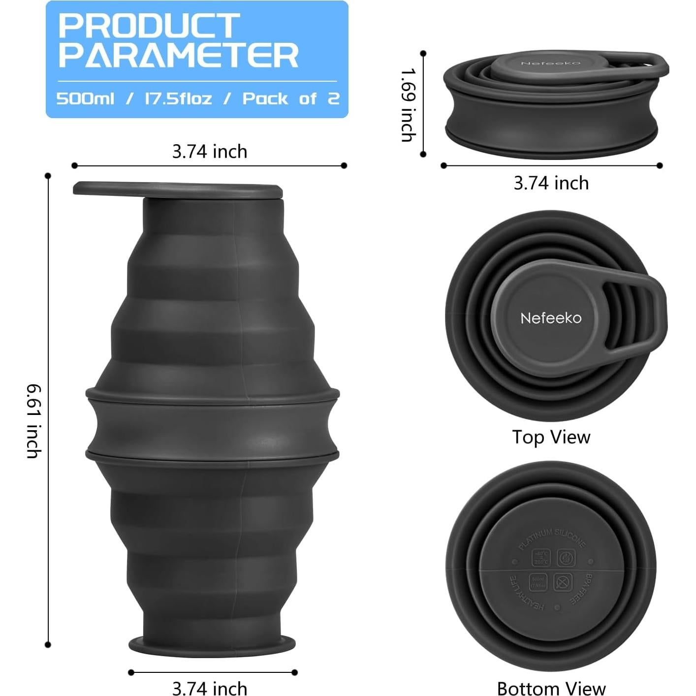 Botella de Agua Plegable Nefeeko 500ml Silicona Libre BPA