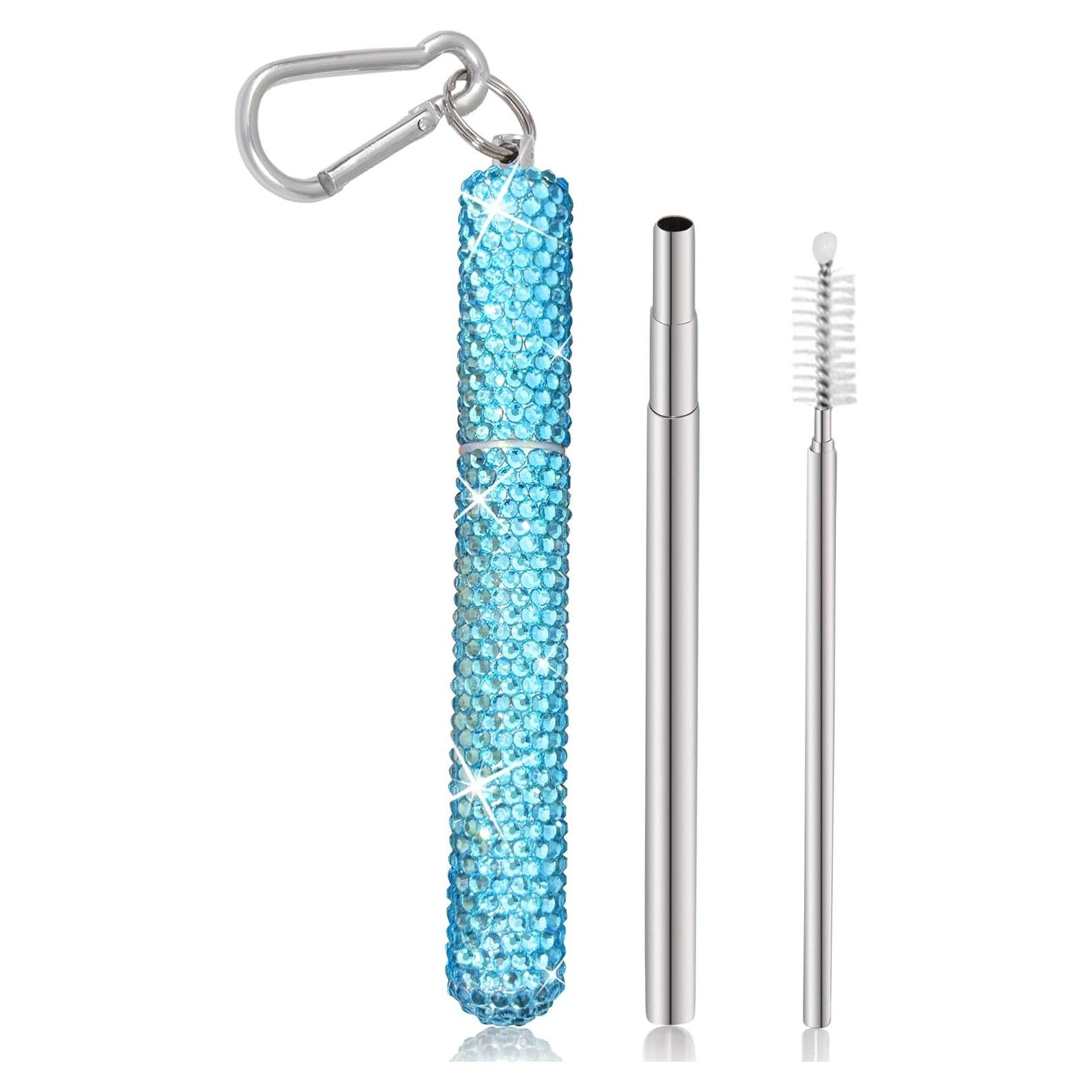 Popote Plegable de Acero Inoxidable KLDZOOF con Estuche Azul Bebé